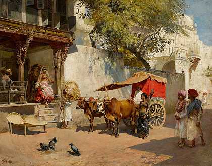 Nautch girls and bullock gharry，艾哈迈达巴德（印度古吉拉特邦）`Nautch girls and bullock gharry, ahmedabad (gujarat state, india) by Edwin Lord Weeks