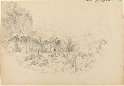 格拉尼亚诺山谷的一个荫凉的乔木`A Shady Arbor in the Valley of Gragnano (1820) by Johann Adam Klein