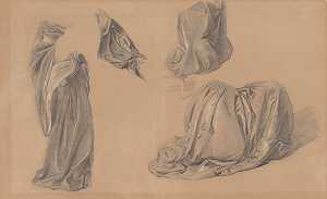 研究绘画服装的各个部分西格斯蒙德·奥古斯都的成长`
Studies of various parts of dresses for the painting ;The Upbringing of Sigismund Augustus (1861)  by Józef Simmler