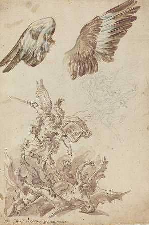 圣迈克尔击败叛军天使的研究`Studies for Saint Michael Defeating the Rebel Angels by Nicolò Ricciolini