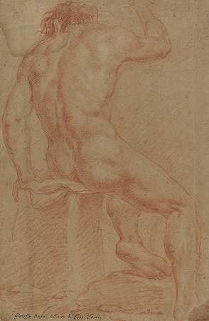 裸体男性形象（直肠）`Nude Male Figure (recto) (17th century) by Italian 17th Century