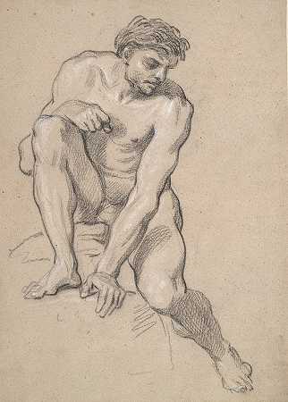 对男性裸体的研究`Study of a Male Nude by Louis de Boullogne the Younger