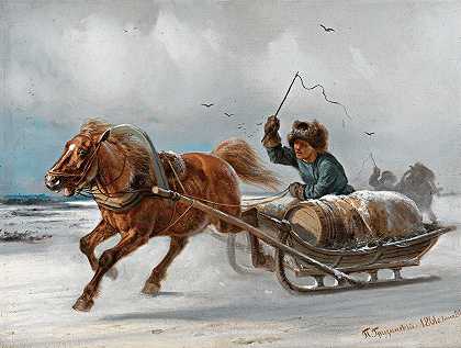 雪橇司机`Sleigh Driver (1861) by Petr Nikolaevich Gruzinsky