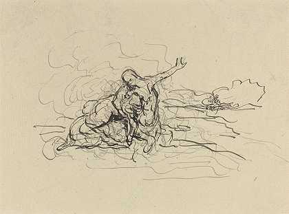 半人马座带走了一个女人`Centaur Carrying Off a Woman by Honoré Daumier