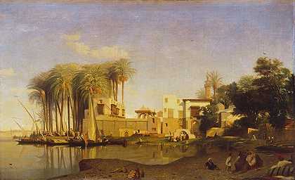 尼罗河上的贝尼·苏伊夫`Beni Suef on the Nile (c. 1833 ~ 1840) by Prosper Marilhat