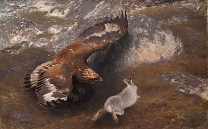 鹰兔`Eagle and Hare (1904) by Bruno Liljefors