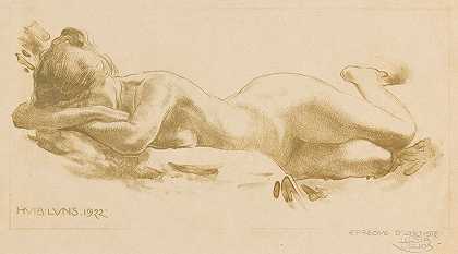 前裸女`Vooroverliggende naakte vrouw by Huib Luns