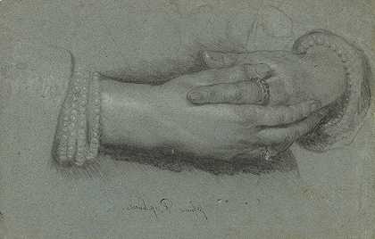 研究一个女人手`Study of a Womans Hands (1646) by Cornelis Jonson van Ceulen