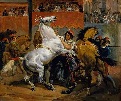 无骑手马比赛的开始`The Start of the Race of the Riderless Horses (1820) by Horace Vernet