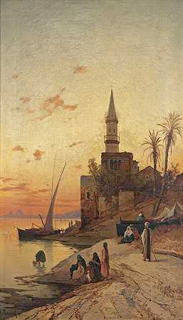 尼罗河两岸`On The Banks Of The Nile by Hermann David Salomon Corrodi