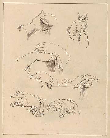 手绘`Sketches of Hands (between 1715 and 1720) by Hamlet Winstanley