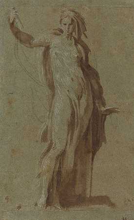 举着卷轴的站着的女人`Standing Woman Holding a Scroll by Italian 16th Century
