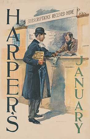 哈珀一月`Harpers January (1893) by Edward Penfield