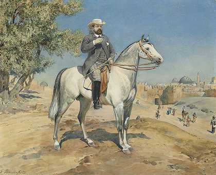耶路撒冷城门旁的骑手`A Horseman By A Jerusalem Gate by Gustav Bauernfeind