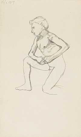 一个人单膝跪下的行为`akt mężczyzny klęczącego na jednym kolanie (1909) by Adolf Sternschuss