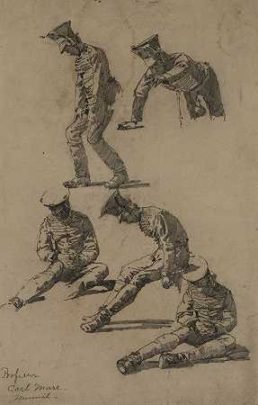 对士兵的五项研究`Five Studies of a Soldier (fourth quarter 19th century or first third 20th century) by Carl Von Marr