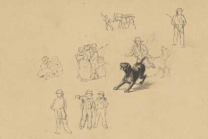 吠狗和研究民兵训练`Barking Dog and Studies for ;Militia Training (c. 1841) by James Goodwyn Clonney