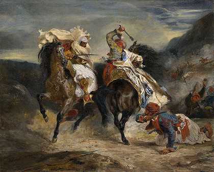 贾乌尔和哈桑的战斗`The Combat of the Giaour and Hassan (1826) by Eugène Delacroix