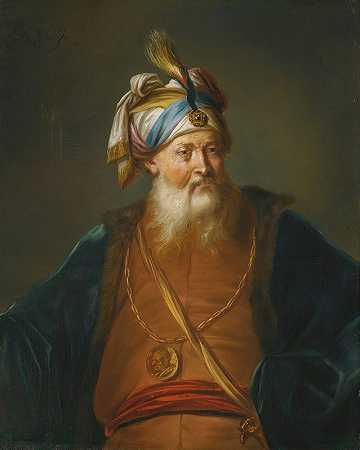 一个戴着头巾、穿着东方服装的男人`A Turbaned Man In Oriental Dress by Balthasar Beschey