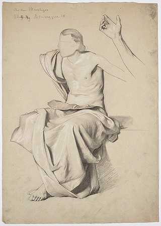图：天花板油漆研究背诵`Figurenstudie zum Deckengemälde ;Rezitation (1883) by Franz von Matsch