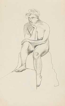 一个坐着的女人支撑她的脸的动作`akt siedzącej kobiety podpierającej dłonią twarz (1908) by Adolf Sternschuss
