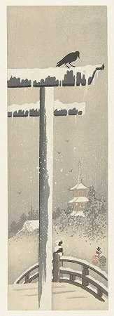 雪中的托里`Torii in the snow (1900 ~ 1910) by Ohara Koson