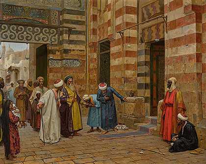 抵达清真寺`Arriving At The Mosque by Arthur Von Ferraris