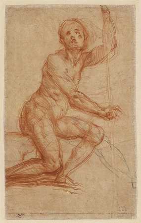 坐着的人的研究`Study of a Seated Man (1518) by Pontormo (Jacopo Carucci)