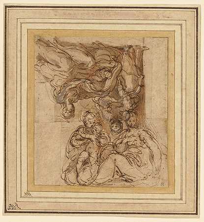 圣洁家庭的两项研究`Two Studies for a Holy Family (1526) by Parmigianino