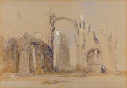 林迪斯法恩修道院，诺森伯兰`Lindisfarne Priory, Northumberland (1846) by David Roberts
