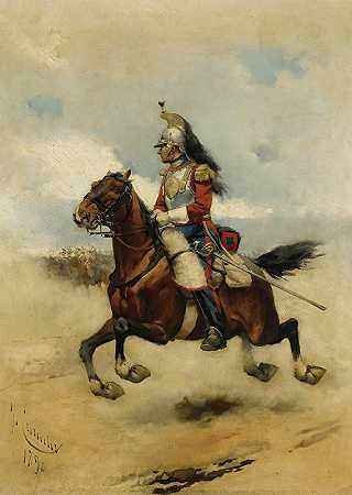卡瓦莱里亚政府（冲锋骑兵军官）`Oficial De Caballería (Charging Cavalry Officer) (1890) by José Cusachs