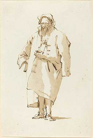 穿着大衣站着的东方人`A Standing Oriental Wearing a Greatcoat (1753~1762) by Giovanni Battista Tiepolo