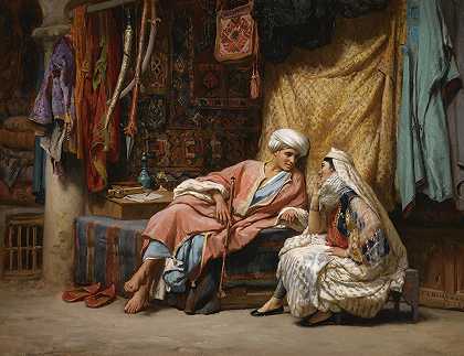 在突尼斯的露天广场`In The Souk, Tunis (1874) by Frederick Arthur Bridgman