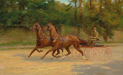 沃尔特·维南斯开着一辆马车`Walter Winans driving a carriage (1900) by Thomas Blinks