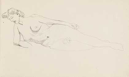躺在女人一边的行为`akt leżącej na boku kobiety (1908) by Adolf Sternschuss