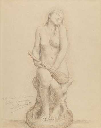 曼陀林裸体`Nude Figure with Mandolin by Laurent Honoré Marqueste