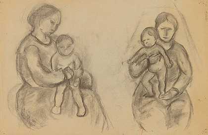 两次母亲和孩子`Zwei mal Mutter mit Kind (1930s) by Anny Dollschein