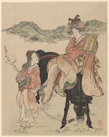 骑马的女人和一个侍从`Woman on Horse with an Attendant (late 18th century – early 19th century) by Katsukawa Shunchō