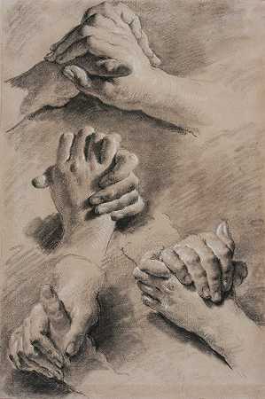双手合十的四项研究`Four Studies of Clasped Hands (circa 1750) by Jacopo Guarana