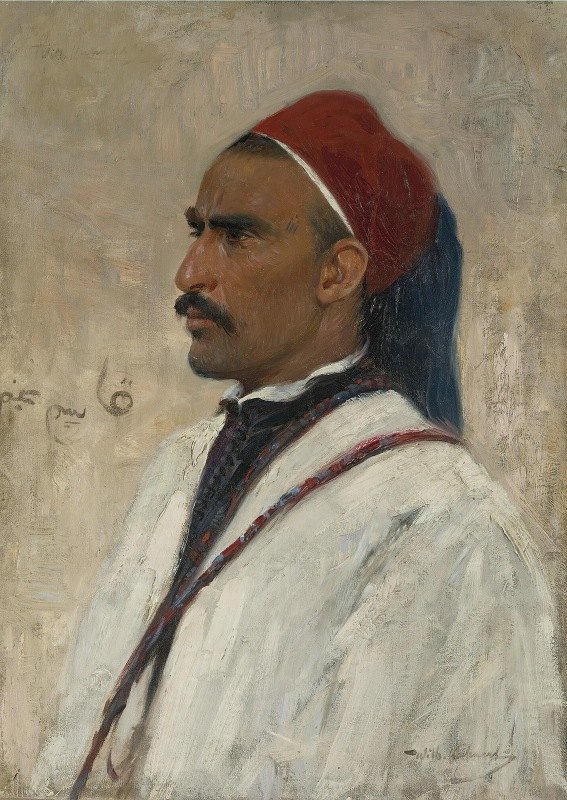 阿拉伯人的肖像`Portrait of an arab by Wilhelm Kuhnert