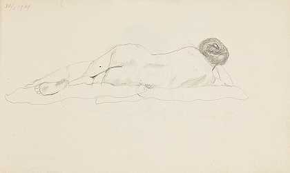 一个女人躺在后面的档案`akt leżącej tyłem kobiety (1909) by Adolf Sternschuss