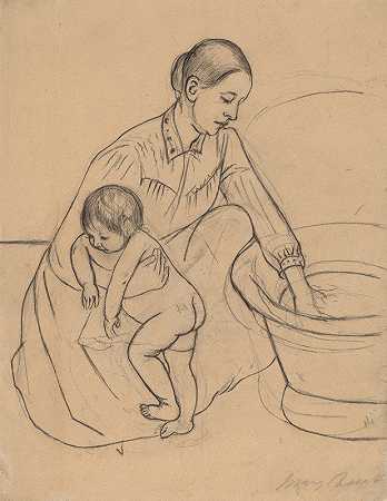 浴室（直肠）`The Bath (recto) (1890~1891) by Mary Cassatt
