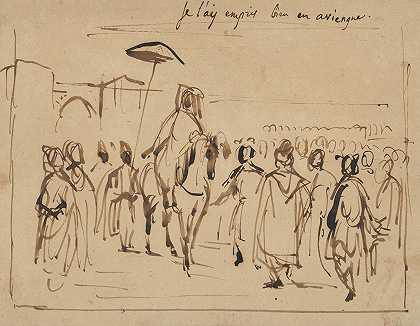 学习摩洛哥苏丹及其随行人员`Study for ;The Sultan of Morocco and His Entourage (1832–33) by Eugène Delacroix