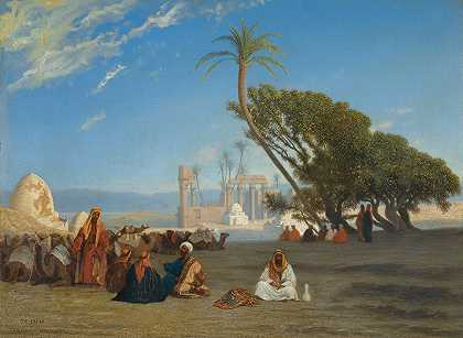 停在沙漠里`Halte Dans Le Désert by Charles Théodore Frère