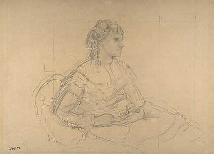 研究西奥多·戈比拉德女士（née Yves Morisot）`Study for ;Mme Théodore Gobillard (née Yves Morisot) (1869) by Edgar Degas