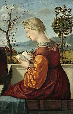 女子阅读`The Virgin Reading (c. 1505) by Vittore Carpaccio