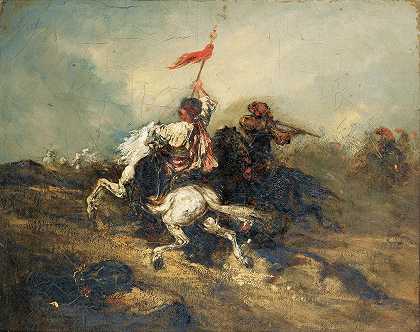 土耳其骑兵的指控`Charge Of Turkish Horsemen by Piotr von Michalowski