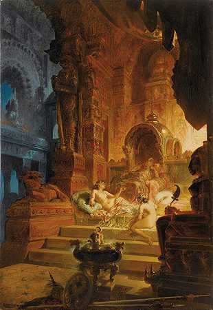 舍赫拉扎德和苏丹`Scheherazade And The Sultan (1878) by Alfred Choubrac