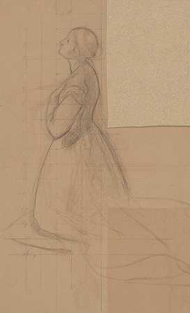 这幅画的女王画像草图贾德维加女王她的誓言`Sketch of the queen figure for the painting ;Queen Jadwigas Oath (1867) by Józef Simmler