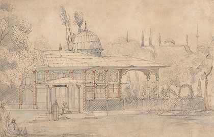 清真寺附近的亭子（recto）`Pavilion Near a Mosque (recto) (1800s) by Félix Ziem
